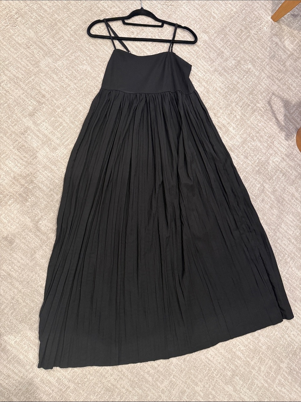 Black Maxi Pleated Spaghetti-Strap Dress with cropped sweater option
